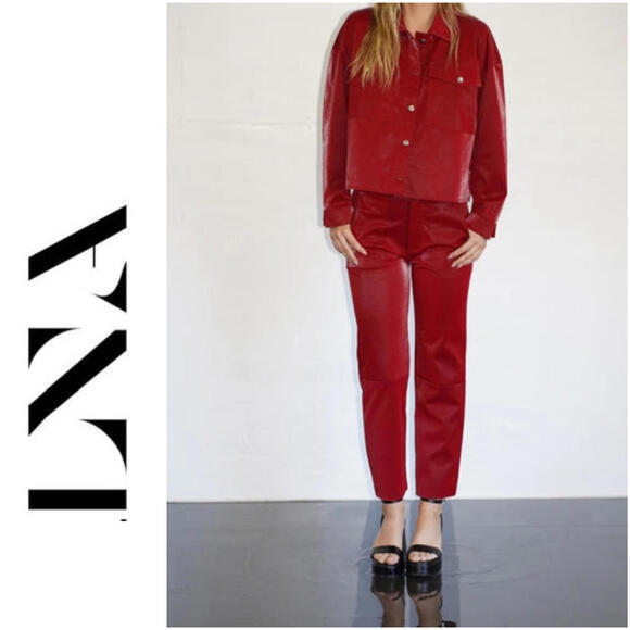 NWT LNA | SZ XS | TEXTURED CHECK High Rise Cropped Vegan Leather Pant $165 - Picture 1 of 8